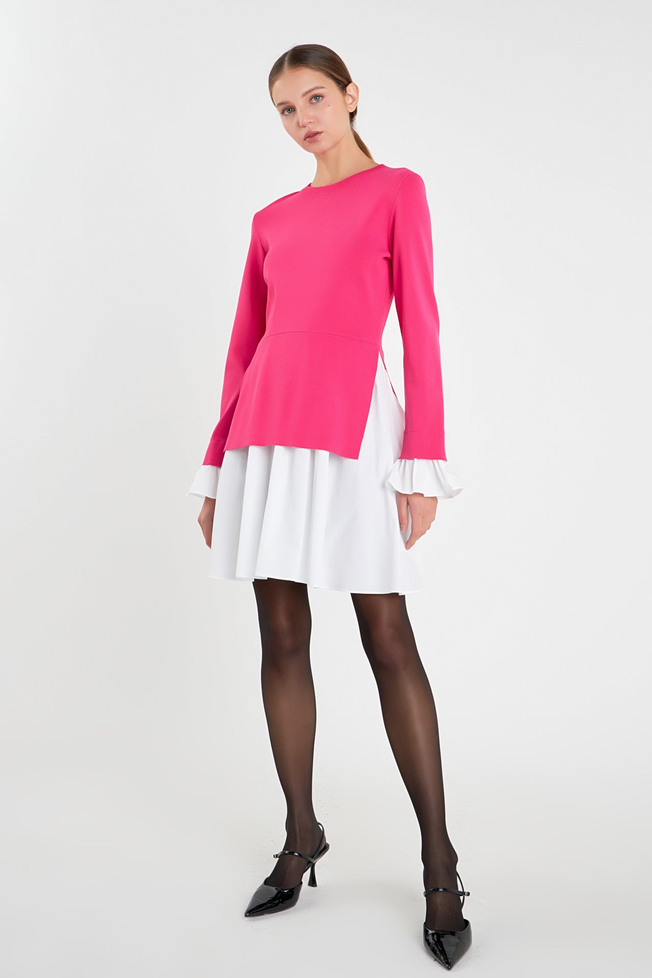 Poplin Combo Knit Dress English Factory