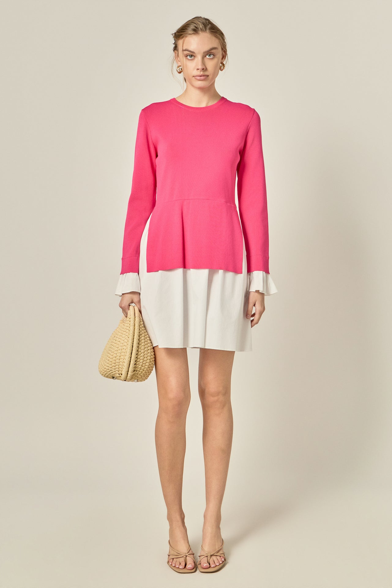 Poplin Combo Knit Mini Dress