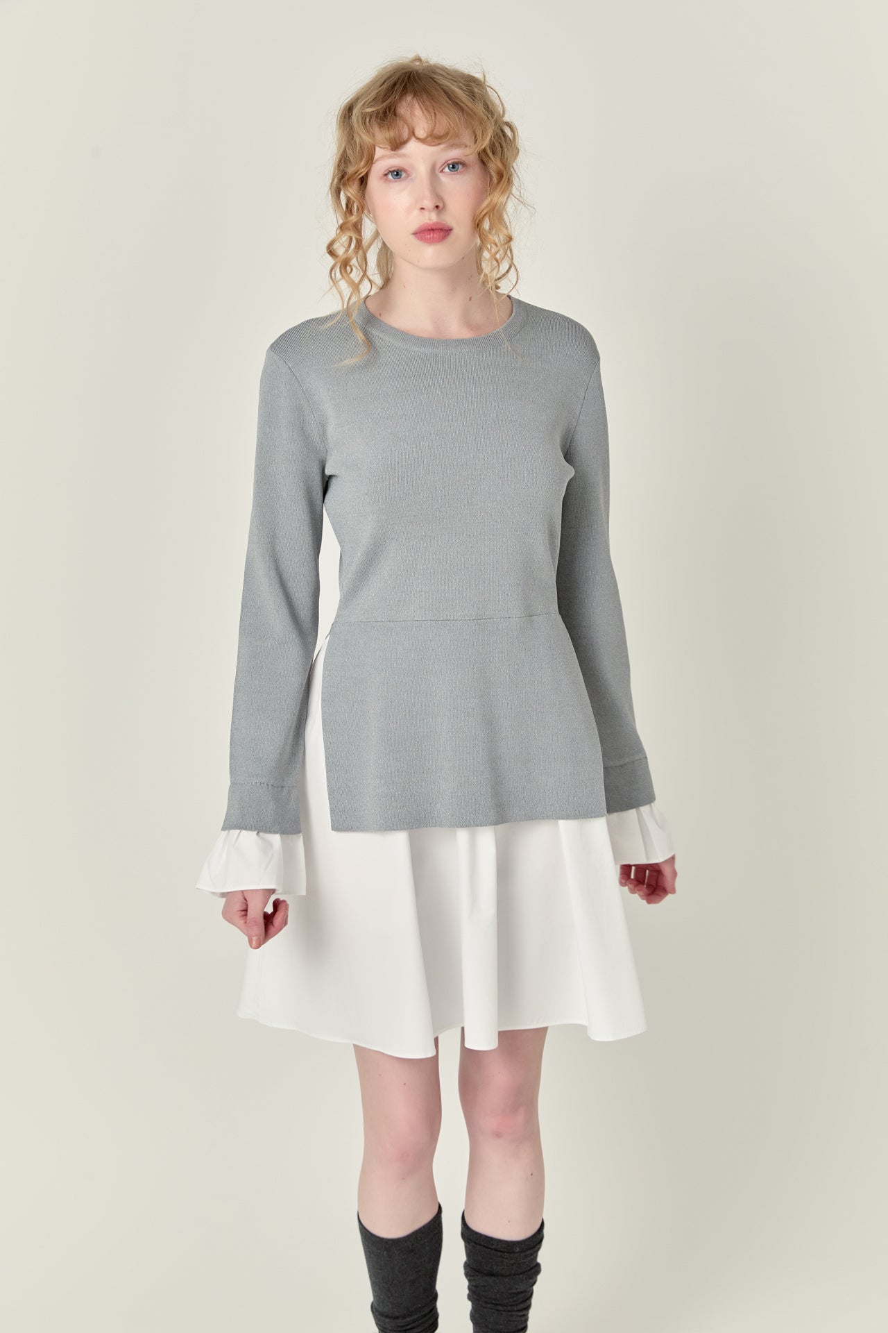 English Factory - Poplin Combo Knit Dress White / S English Factory - Poplin Combo Knit Dress White / S