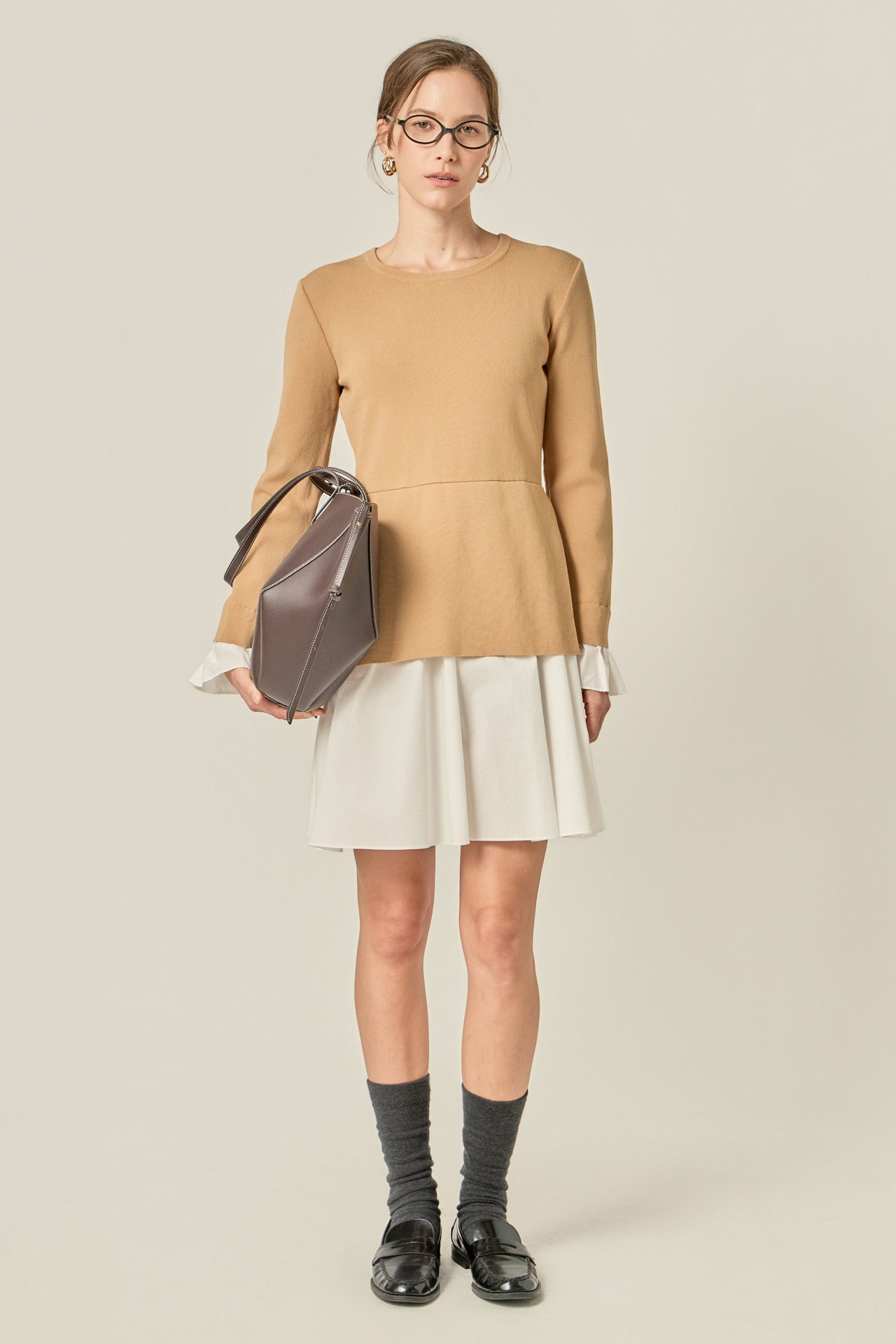 English Factory - Poplin Combo Knit Dress White / S English Factory - Poplin Combo Knit Dress White / S