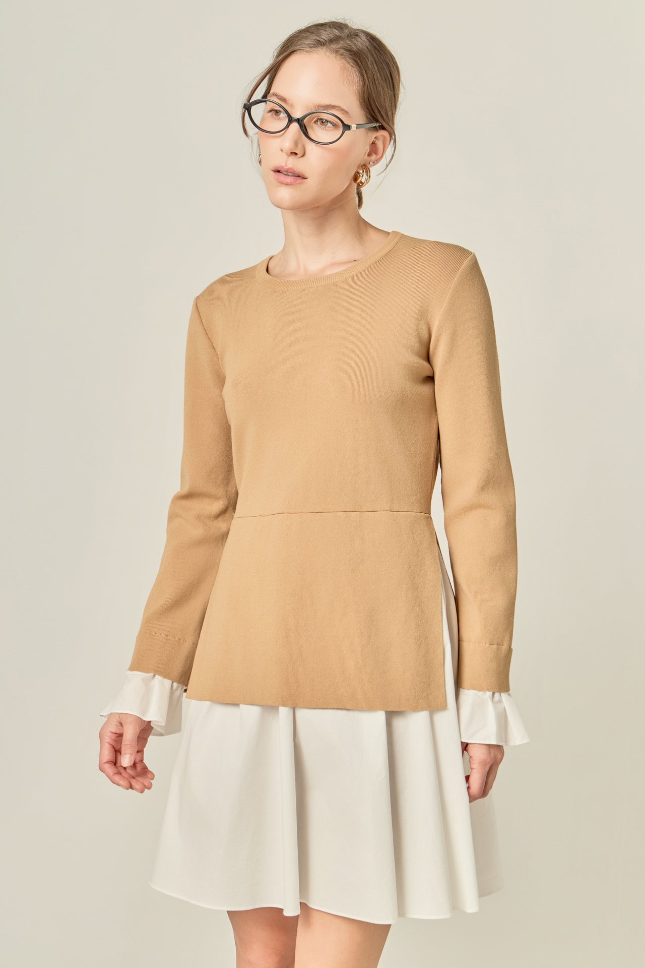 English Factory - Poplin Combo Knit Dress White / S English Factory - Poplin Combo Knit Dress White / S