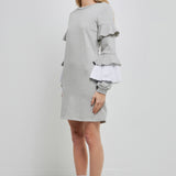 COMBO PLEAT SWEATER DRESS