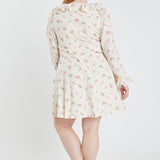 Plus Size Floral Ruffled Neck Mini Dress