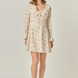 Floral Ruffled Neck Mini Dress