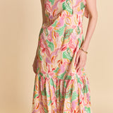 Printed One-Shoulder Flounce Midi Dress