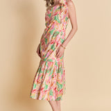 Printed One-Shoulder Flounce Midi Dress