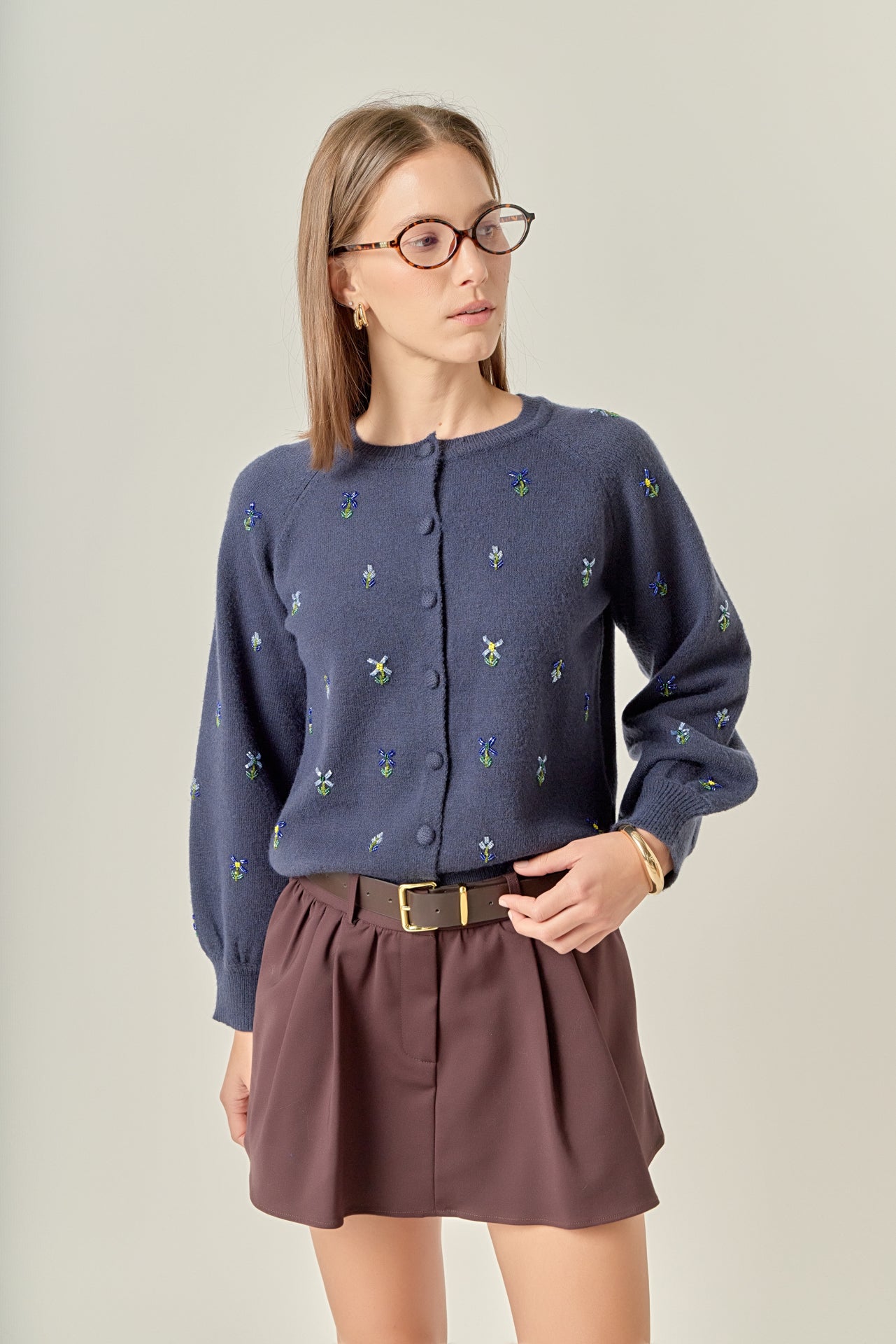 TGOR トゴールQuilting flower beads cardigan Beads Floral Round Neck Cardigan – English Factory
