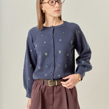 Beads Floral Round Neck Cardigan