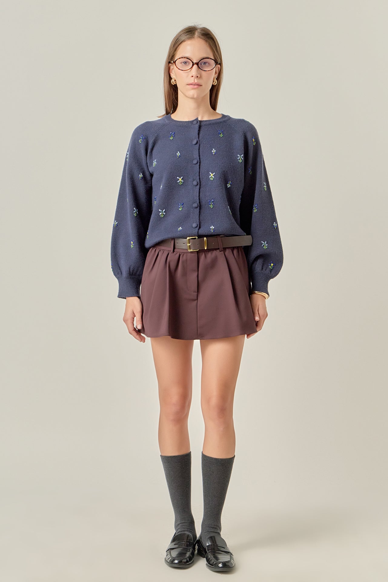 Beads Floral Round Neck Cardigan – English Factory