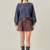 Beads Floral Round Neck Cardigan