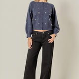 Beads Floral Round Neck Cardigan
