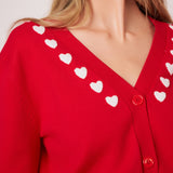 Heart Contrast Knit Cardigan