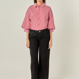 Striped Balloon Sleeve Shirt