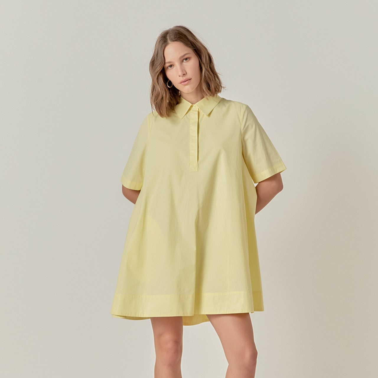 English Factory - A-Line Short Sleeve Shirt Dress Butter Yellow / M