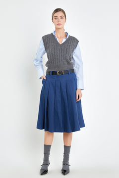 Low Waist Pleated Midi Skirt