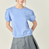 French Terry Puff Sleeve Sweatshirt in Powder Blue