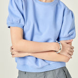 French Terry Puff Sleeve Sweatshirt in Powder Blue