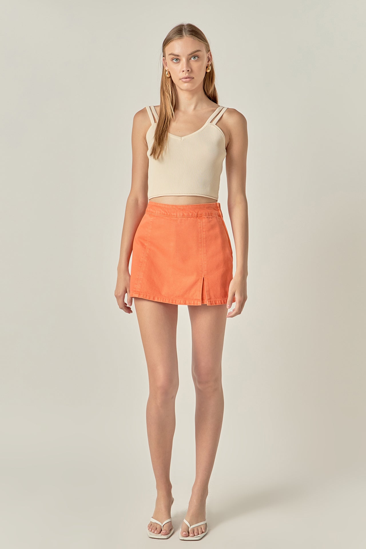 High-waisted Denim Mini Skort