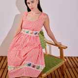 Striped Embroidered Waist Midi Dress