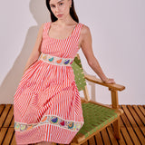 Striped Embroidered Waist Midi Dress