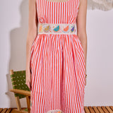 Striped Embroidered Waist Midi Dress