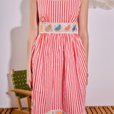 Striped Embroidered Waist Midi Dress