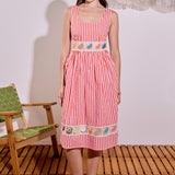 Striped Embroidered Waist Midi Dress