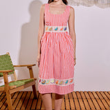 Striped Embroidered Waist Midi Dress
