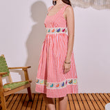 Striped Embroidered Waist Midi Dress