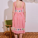 Striped Embroidered Waist Midi Dress