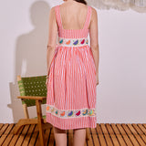 Striped Embroidered Waist Midi Dress
