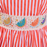 Striped Embroidered Waist Midi Dress