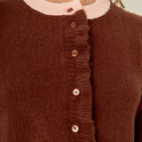 Contrast Color Ruffle Cardigan