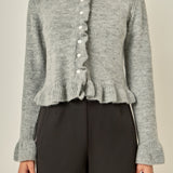 Contrast Color Ruffle Cardigan