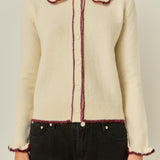 Contrast Color Ruffle Collar Cardigan