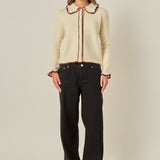 Contrast Color Ruffle Collar Cardigan