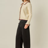 Contrast Color Ruffle Collar Cardigan