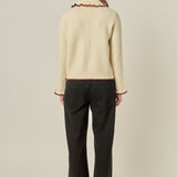 Contrast Color Ruffle Collar Cardigan