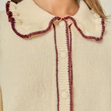 Contrast Color Ruffle Collar Cardigan