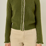 Contrast Color Ruffle Collar Cardigan