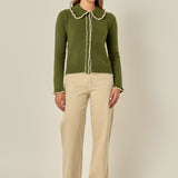 Contrast Color Ruffle Collar Cardigan