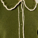 Contrast Color Ruffle Collar Cardigan
