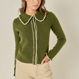 Contrast Color Ruffle Collar Cardigan
