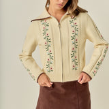 Floral Embroidered Zip-Up Cardigan