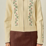 Floral Embroidered Zip-Up Cardigan