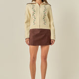 Floral Embroidered Zip-Up Cardigan