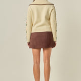 Floral Embroidered Zip-Up Cardigan