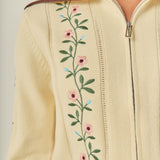 Floral Embroidered Zip-Up Cardigan