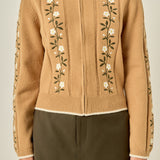 Floral Embroidered Zip-Up Cardigan