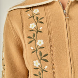 Floral Embroidered Zip-Up Cardigan